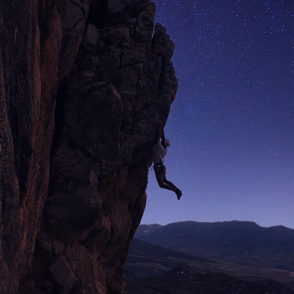 mountain, mountian climbing, sunrise, climbing, sport, nature, travel, hiker, activity, trekking, landscape, extreme sport, outdoors, stars, night, adventure